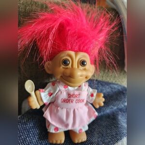 RUSS BERRIE TROLL SHORT ORDER COOK 5 INCHES RED HAIR  LIKE NEW